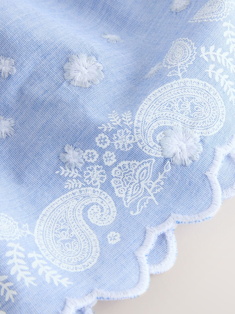 White/Blue Daisy Trim Embroidered 100% Cotton Skirt Dress (3-12yrs) - Image 6 of 8