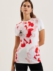 Ted Baker Cream Sindhaa Printed Short Sleeves Fitted T-Shirt - Image 1 of 7