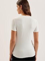 Ted Baker Cream Sindhaa Printed Short Sleeves Fitted T-Shirt - Image 2 of 7