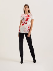 Ted Baker Cream Sindhaa Printed Short Sleeves Fitted T-Shirt - Image 3 of 7