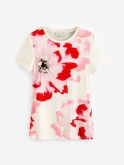 Ted Baker Cream Sindhaa Printed Short Sleeves Fitted T-Shirt - Image 5 of 7