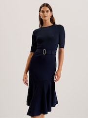 Ted Baker Blue Samalee Knitted Midi Dress With Flippy Skirt - Image 3 of 7