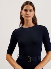 Ted Baker Blue Samalee Knitted Midi Dress With Flippy Skirt - Image 4 of 7