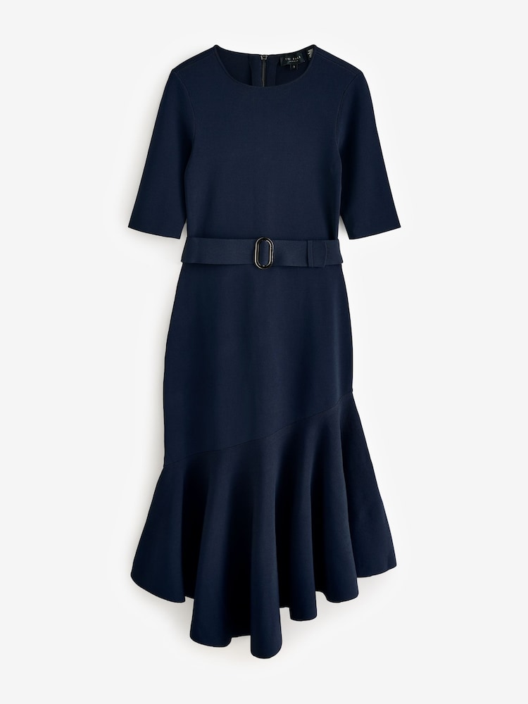 Ted Baker Blue Samalee Knitted Midi Dress With Flippy Skirt - Image 5 of 7