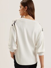 Ted Baker Cream Joiee V-Neck Printed Woven Front Jumper - Image 2 of 7