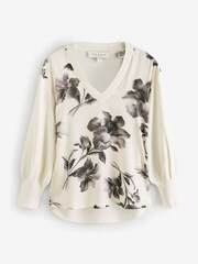 Ted Baker Cream Joiee V-Neck Printed Woven Front Jumper - Image 5 of 7