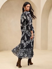 Lipsy Black/White Printed VNeck Midi Shirt Dress - Image 3 of 4