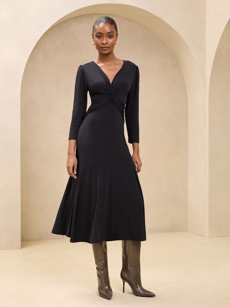 Negro - Lipsy V-Neck Twist Underbust Jersey Midi Dress - Imagen 1 de 4