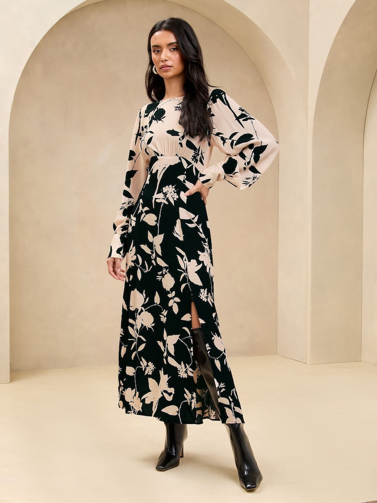 Lipsy Black/White Long Sleeve Split Detail Midi Dress - Image 2 of 4 Lipsy Black/White Long Sleeve Split Detail Midi Dress - Image 2 of 4