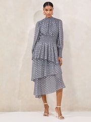 Lipsy Metallic Viscose Long Sleeve Ruffle Midi Dress - Imagen 4 de 5