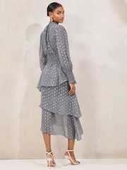 Lipsy Metallic Viscose Long Sleeve Ruffle Midi Dress - Imagen 5 de 5