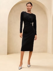 Lipsy Black Long Sleeve Trim Detail Midi Dress - Image 1 of 4
