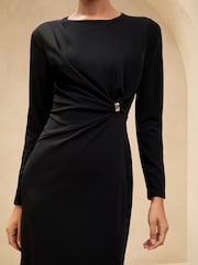 Lipsy Black Long Sleeve Trim Detail Midi Dress - Image 3 of 4