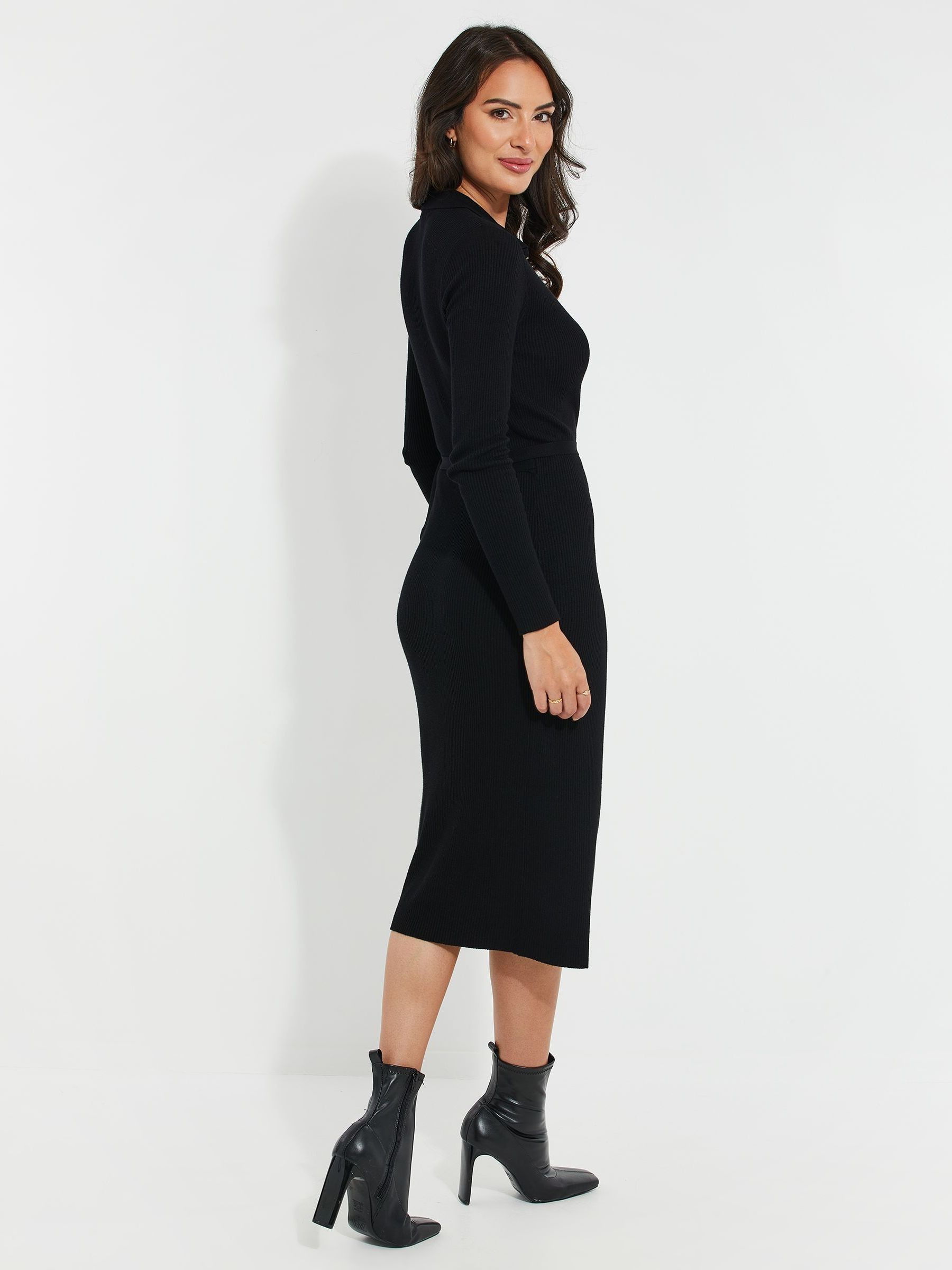 Threadbare Black Ribbed Wrap Dress