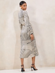 Lipsy Monochrome Petite Midi Long Sleeve Button Through Shirt Dress - Image 5 of 5