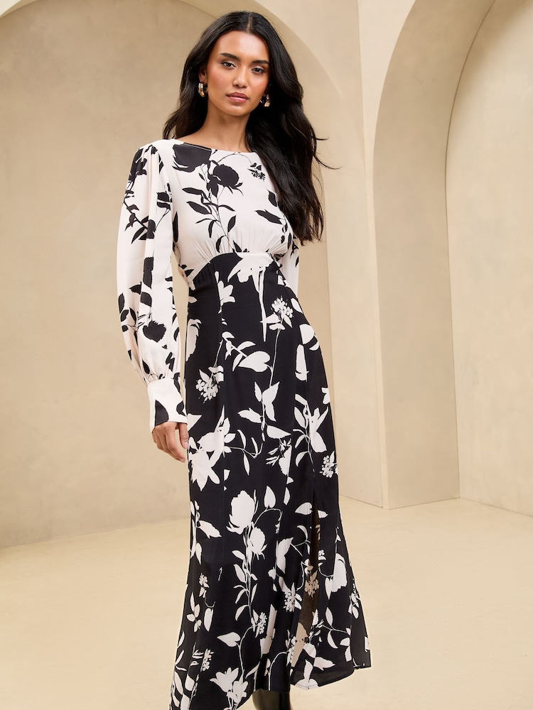 Noir - Lipsy Manches longues Split Detail Mi-long Robe - Image 1 of 4