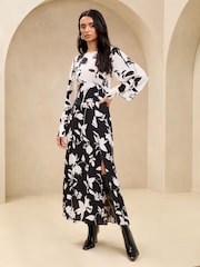 Noir - Lipsy Manches longues Split Detail Mi-long Robe - Image 2 de 4