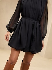 Lipsy Black Puff Ball Mini Shift Dress - Image 2 of 4