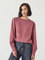 Hush Pink Emily Puff Sleeve 100% Cotton Jersey Top - Image 1 of 5