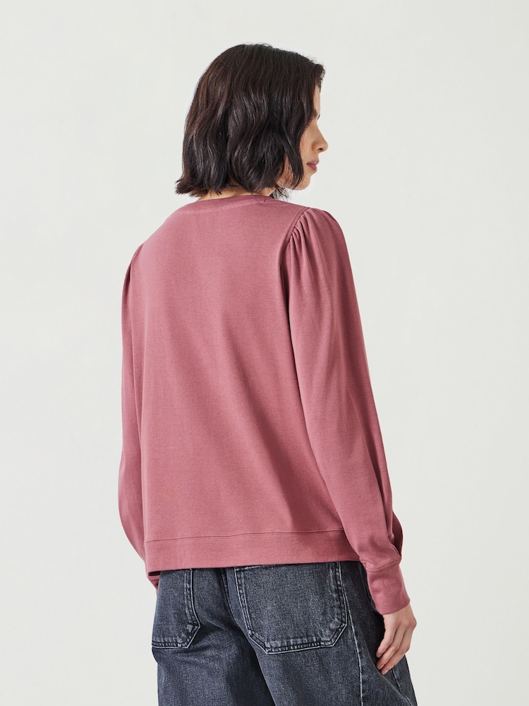 Hush Pink Emily Puff Sleeve 100% Cotton Jersey Top - Image 3 of 5