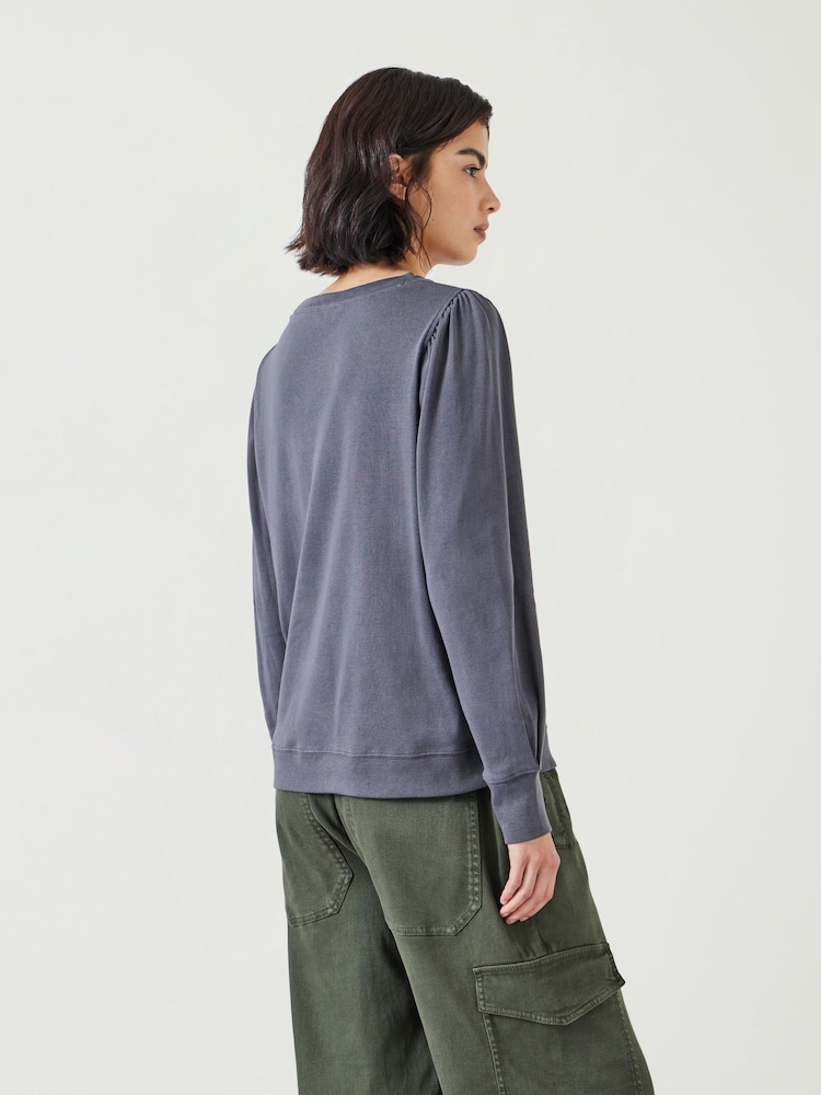 Hush Light Grey Emily Puff Sleeve 100% Cotton Jersey Top - Image 3 of 5