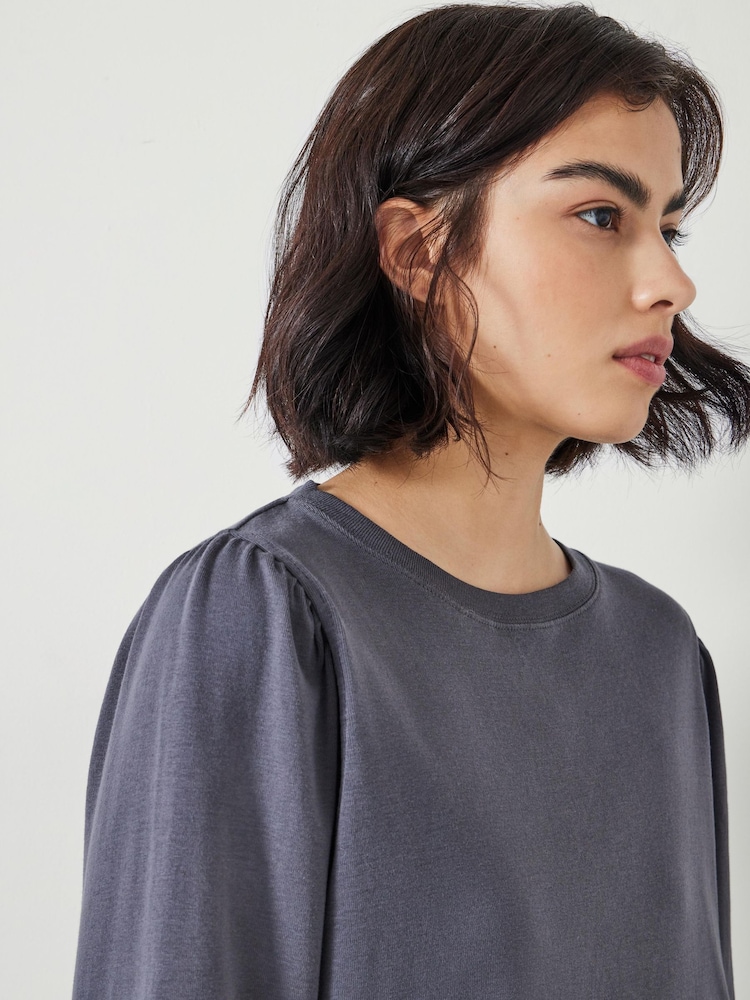 Hush Light Grey Emily Puff Sleeve 100% Cotton Jersey Top - Image 4 of 5