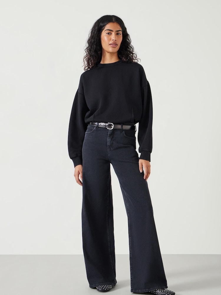 Hush Black Blair Dart Detail Relaxed 100% Cotton Sweatshirt - Image 2 of 5 Hush Black Blair Dart Detail Relaxed 100% Cotton Sweatshirt - Image 2 of 5
