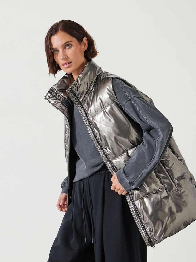 Hush Silver Alice Metallic Puffer Gilet - Image 1 of 5