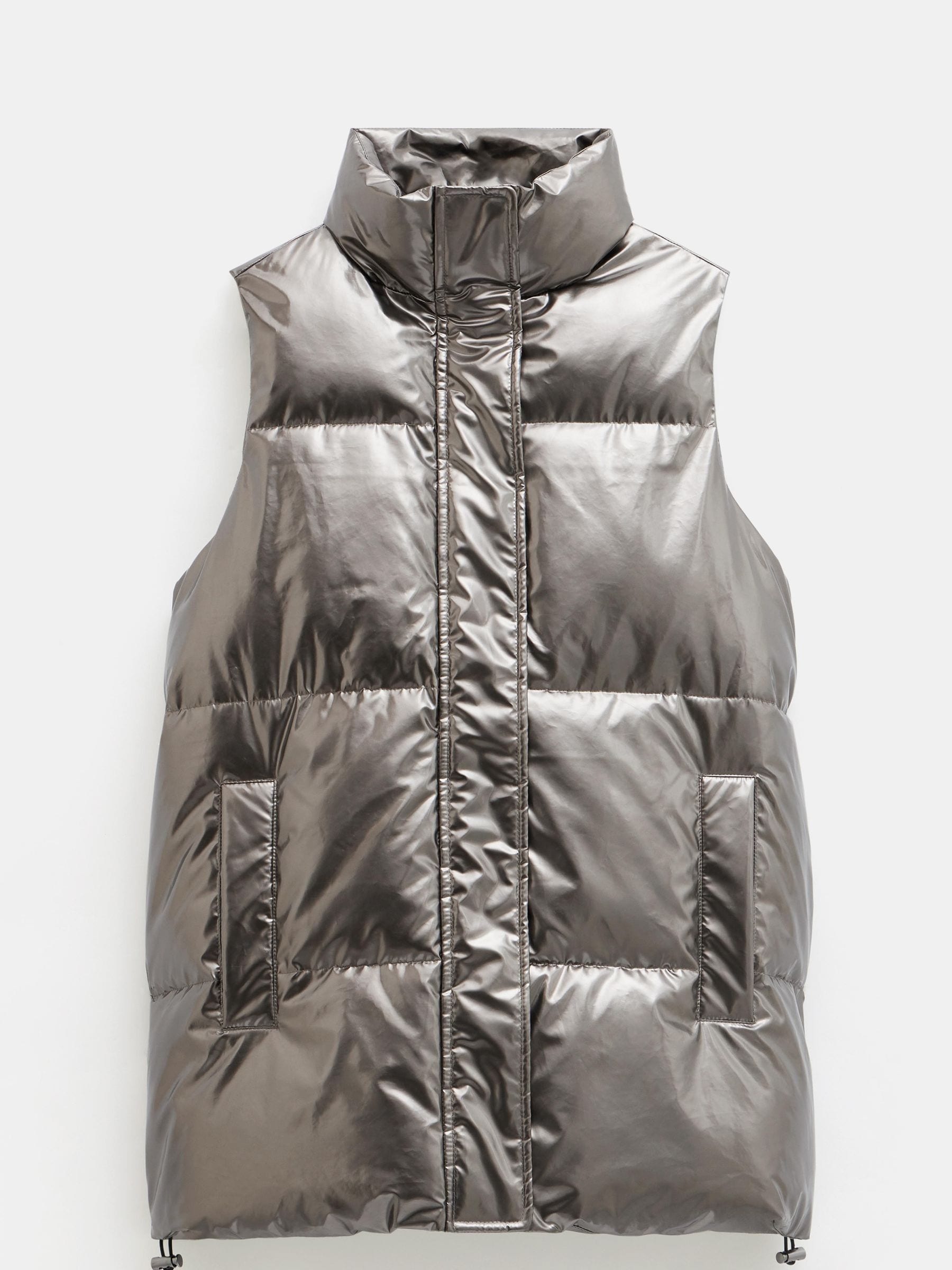 Silver metallic puffer vest outlet