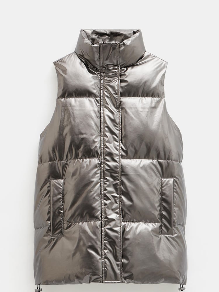 Hush Silver Alice Metallic Puffer Gilet - Image 5 of 5