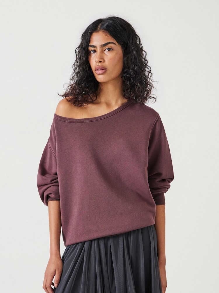 Hush Brown Josie Relaxed Raw Edge Hem 100% Cotton Sweatshirt - Image 1 of 4