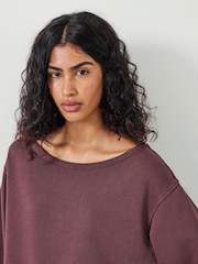 Hush Brown Josie Relaxed Raw Edge Hem 100% Cotton Sweatshirt - Image 3 of 4
