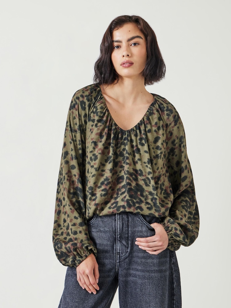 Hush Animal Print Elise Relaxed V-Neck Printed Blouse - Image 1 of 5 Hush Animal Print Elise Relaxed V-Neck Printed Blouse - Image 1 of 5