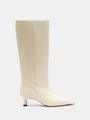 Hush Cream Katlynn Leather Kitten Heel Knee High Boots - Image 1 of 5