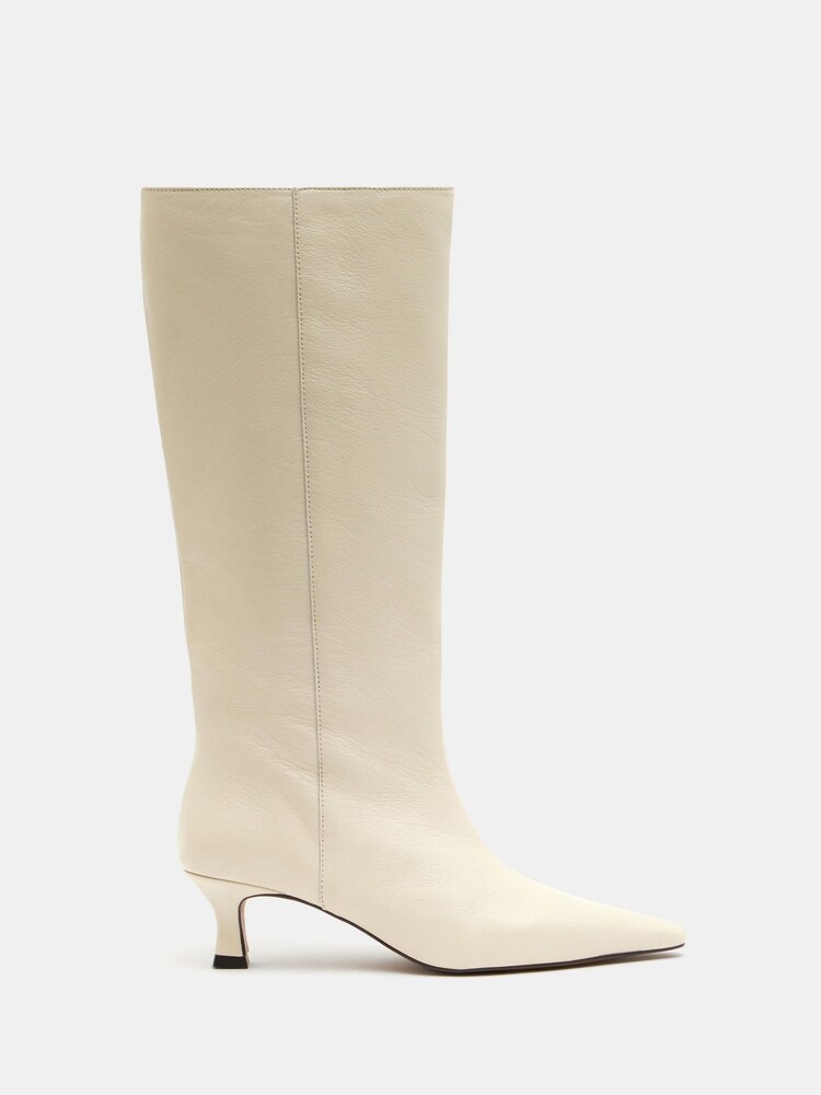 Hush Cream Katlynn Leather Kitten Heel Knee High Boots - Image 1 of 5