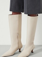 Hush Cream Katlynn Leather Kitten Heel Knee High Boots - Image 5 of 5