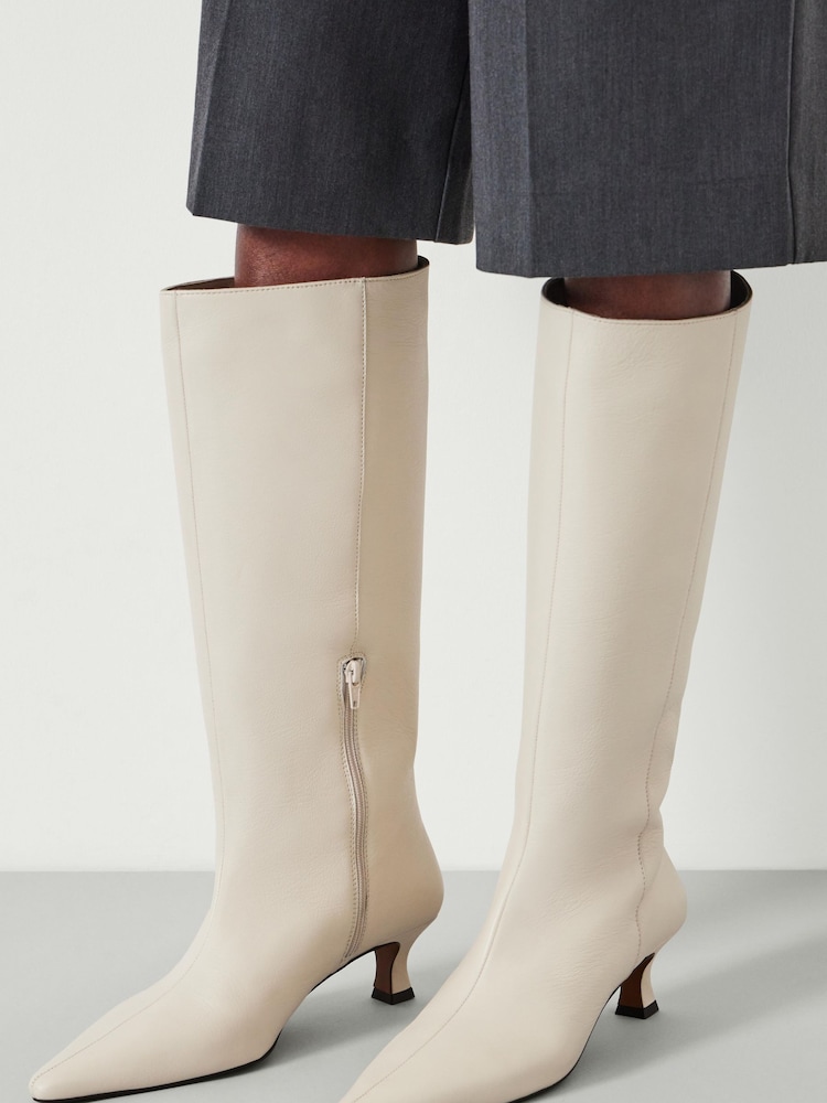 Hush Cream Katlynn Leather Kitten Heel Knee High Boots - Image 5 of 5
