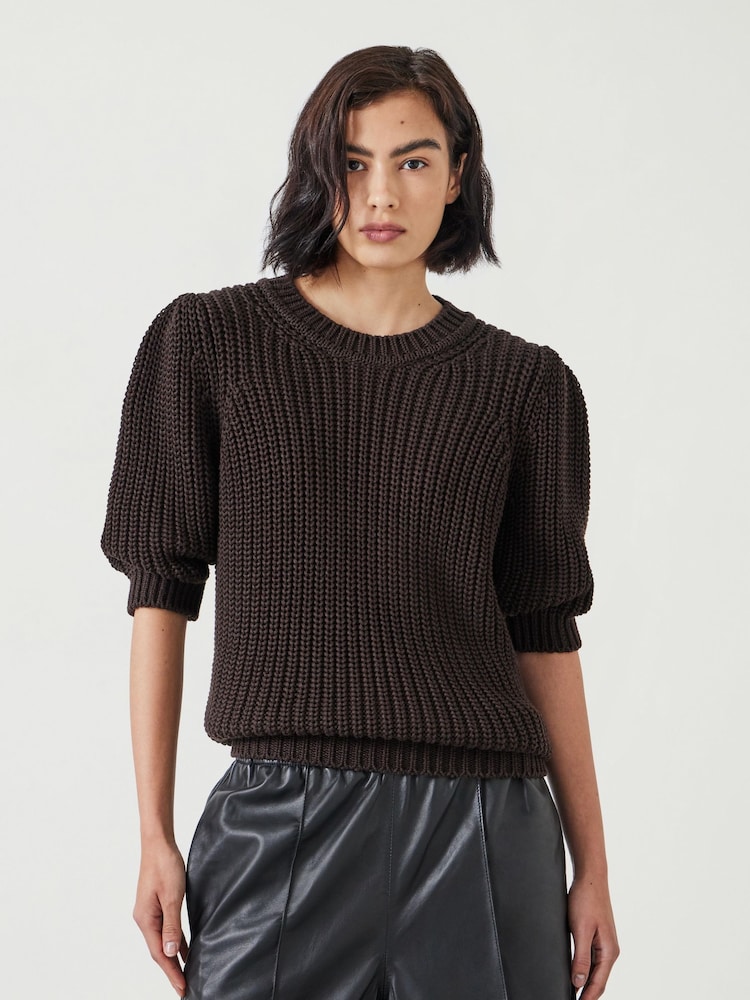 Hush Brown Jessie 100% Cotton Chunky Rib Top - Image 1 of 5