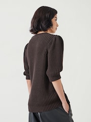 Hush Brown Jessie 100% Cotton Chunky Rib Top - Image 3 of 5