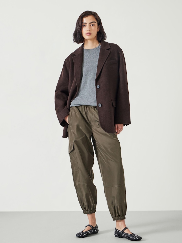 Hush Green Ava Shiny Lightweight Cargo Trousers - Image 1 of 4