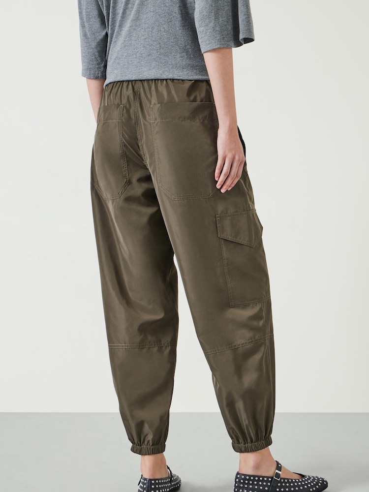 Hush Green Ava Shiny Lightweight Cargo Trousers - Image 2 of 4