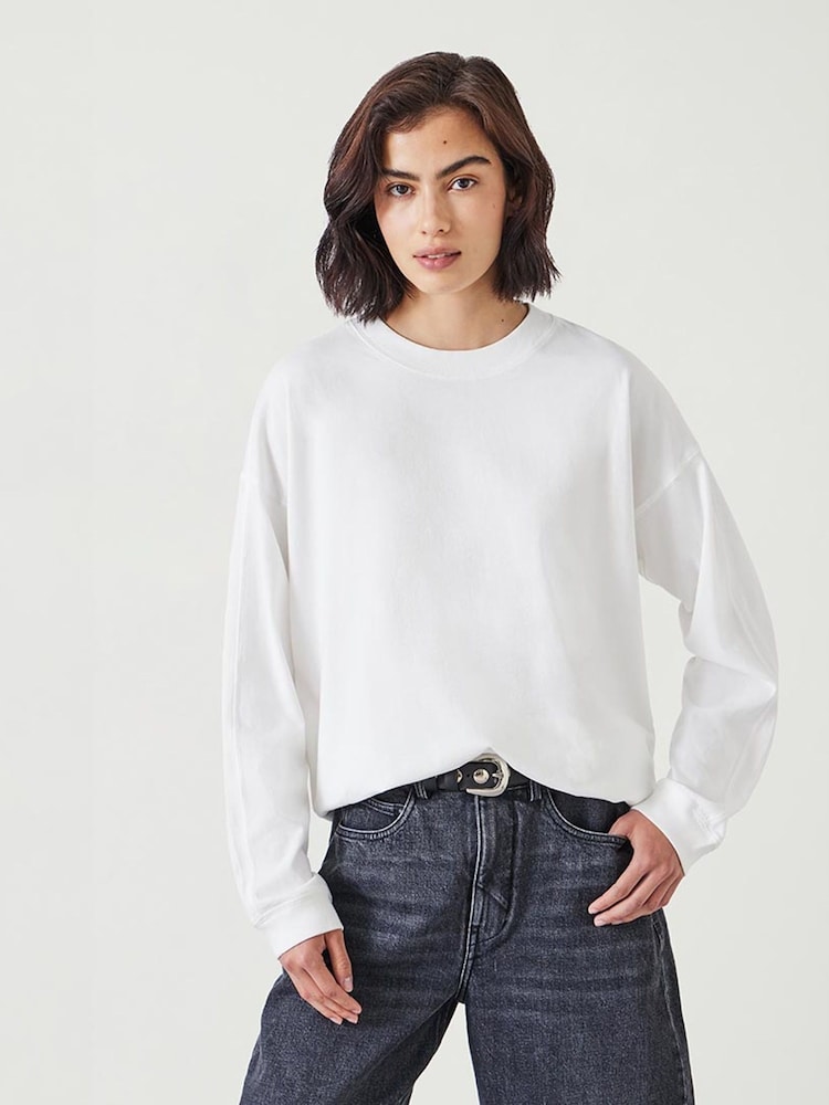 Weiß - Hush Flo Oversized Long Sleeve 100% Cotton T-Shirt - Bild 1 von 4
