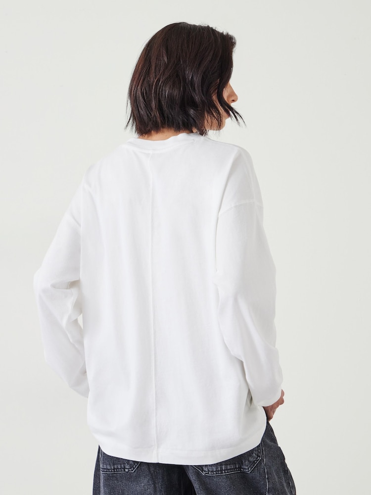Weiß - Hush Flo Oversized Long Sleeve 100% Cotton T-Shirt - Bild 2 von 4