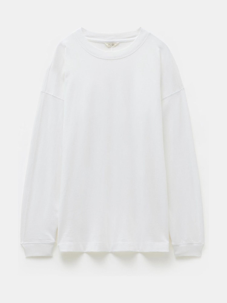 Weiß - Hush Flo Oversized Long Sleeve 100% Cotton T-Shirt - Bild 4 von 4