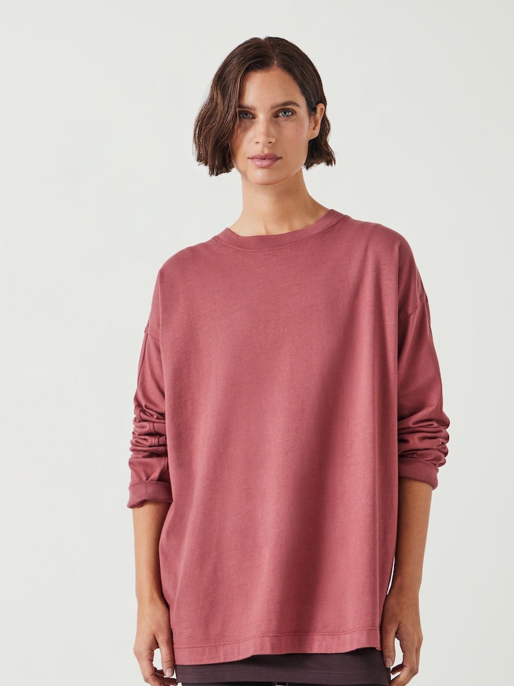 Rosa - Hush Flo Oversized Long Sleeve 100% Cotton T-Shirt - Imagen 1 de 4