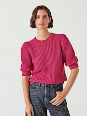 Hush Pink Jessie 100% Cotton Chunky Rib Top - Image 1 of 4