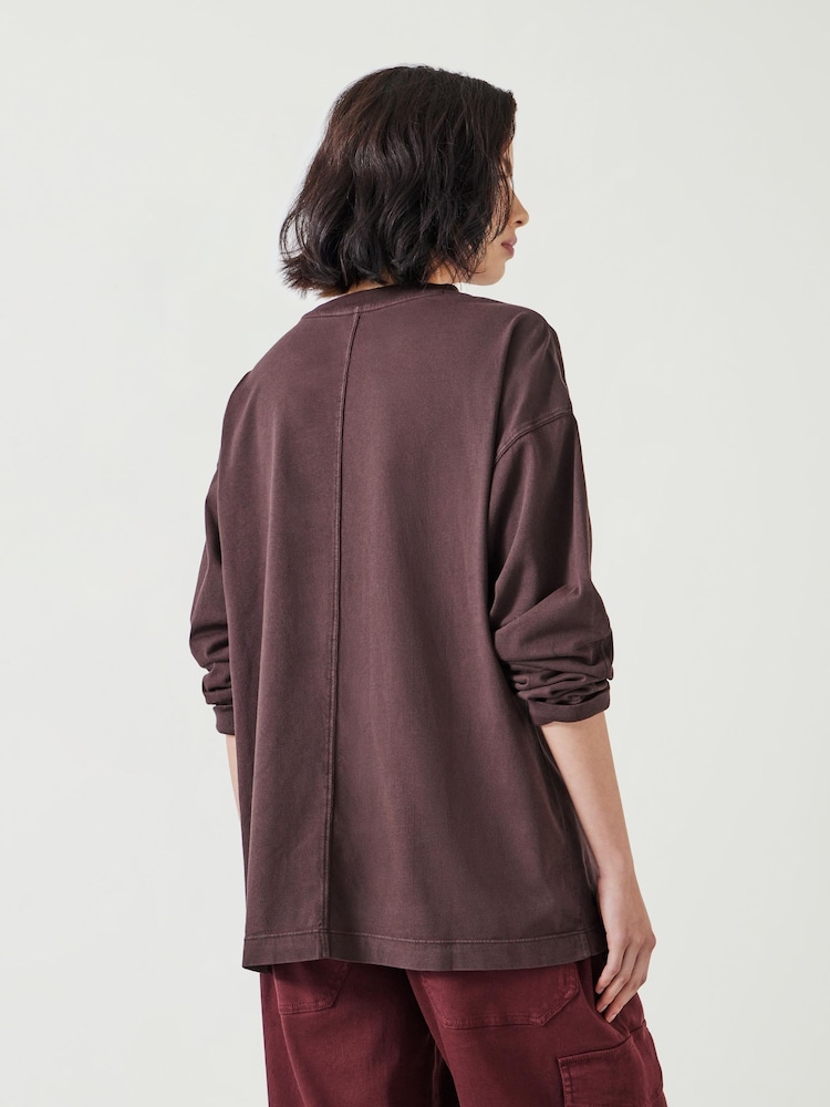 Hush Brown Flo Oversized Long Sleeve 100% Cotton T-Shirt - Image 2 of 4 Hush Brown Flo Oversized Long Sleeve 100% Cotton T-Shirt - Image 2 of 4