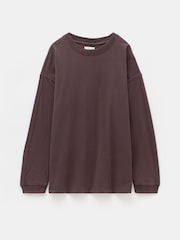 Braun - Hush Flo Oversized Long Sleeve 100% Cotton T-Shirt - Bild 4 von 4