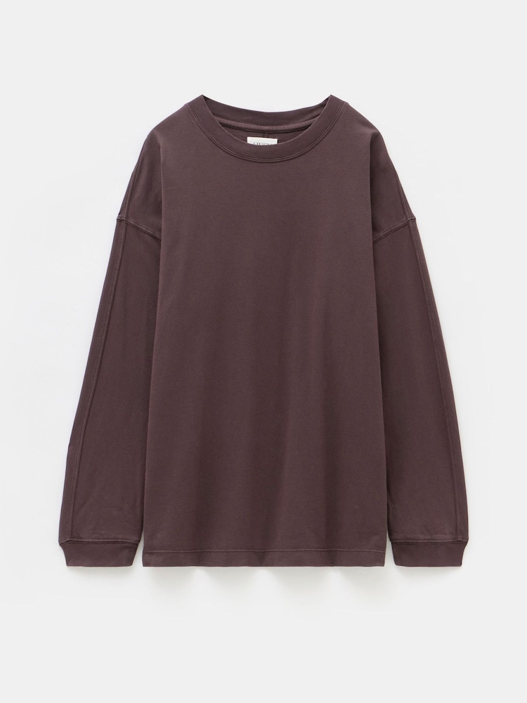 Braun - Hush Flo Oversized Long Sleeve 100% Cotton T-Shirt - Bild 4 von 4