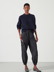 Hush Black Ava Shiny Lightweight Cargo Trousers - Image 1 of 4